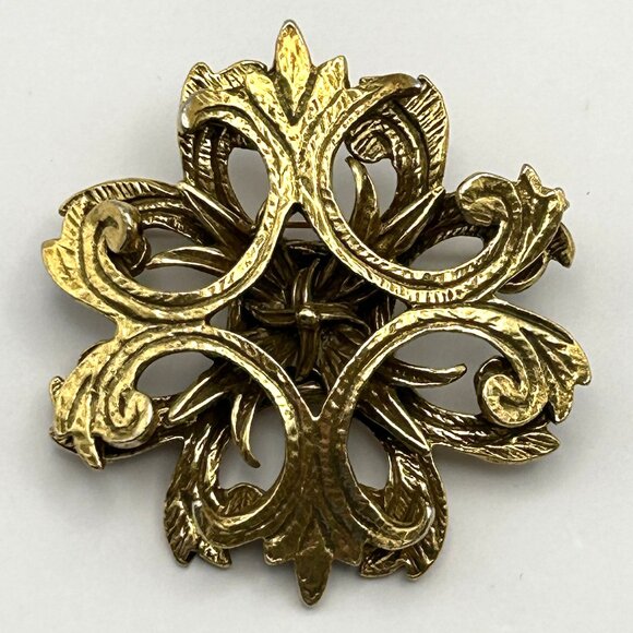 Vintage Benedict NY Gold Tone Ornate Brooch Pendant Scroll Leaf Mid-century 2.5” - Picture 1 of 14